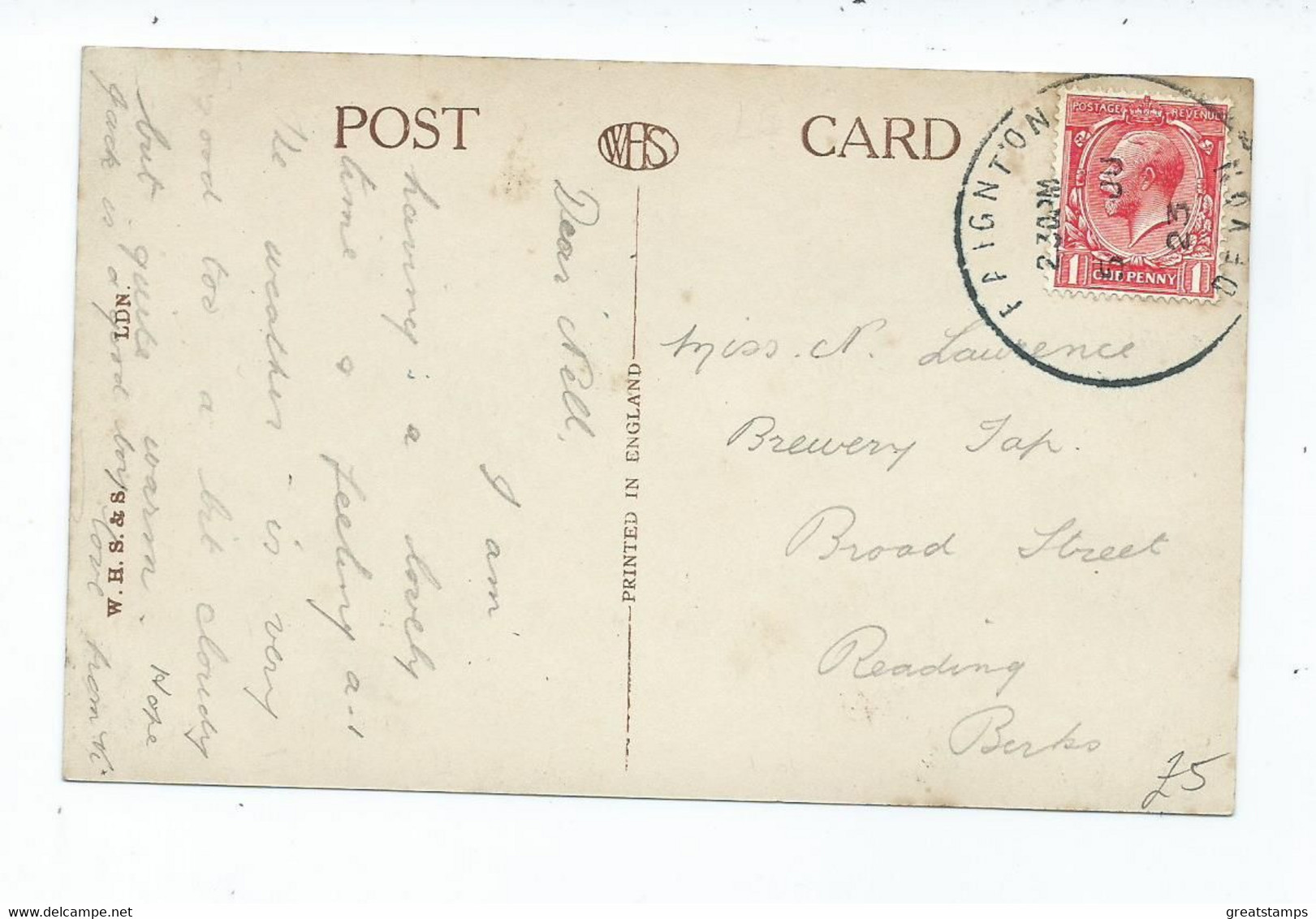 Postcard Devon Paignton Large Skeleton Circle Postmark 1923 Bathing Beach And Redcliffe Hotel W.h.smith - Paignton