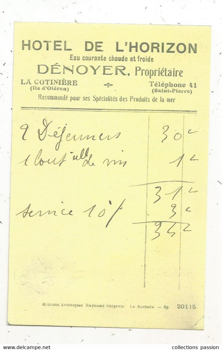 Facture Sur 3 E Volet D'une Cp , HOTEL DE L'HORIZON ,Dénoyer , La Cotinière,ILE D'OLERON - Old Professions