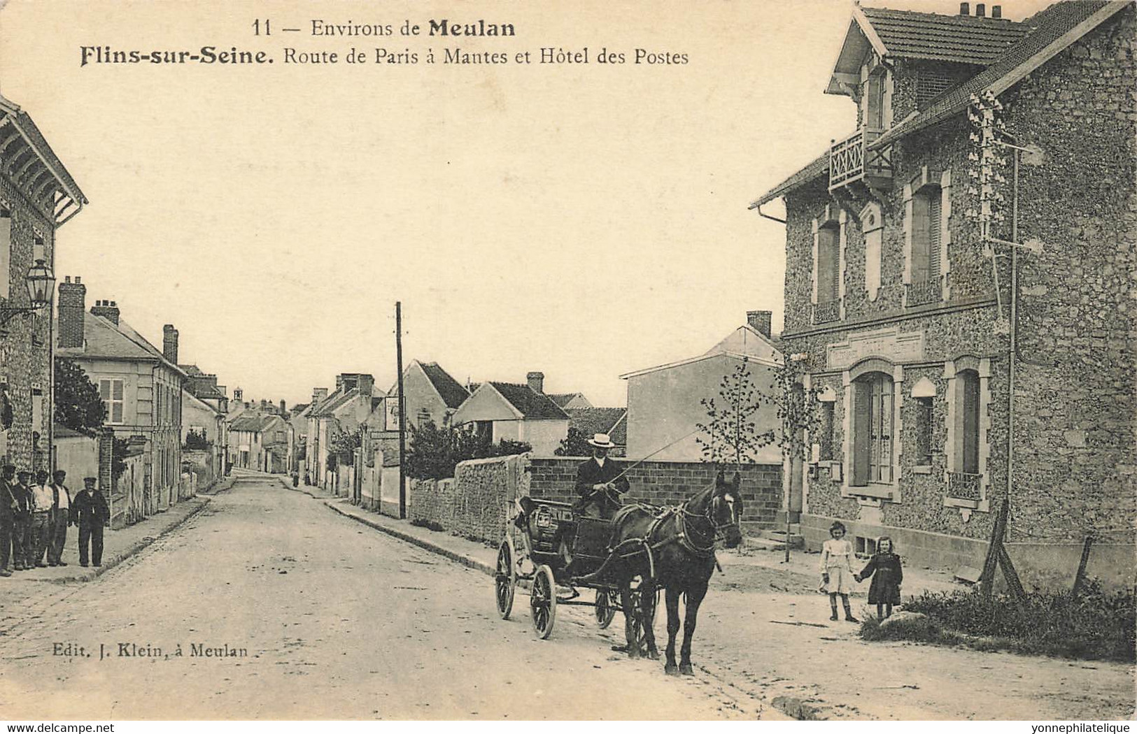 78 - YVELINES - FLINS-SUR-SEINE - Route De Paris à Mantes -hôtel Des Postes- Voiture Attelée, Animation- Superbe- 10652 - Flins Sur Seine