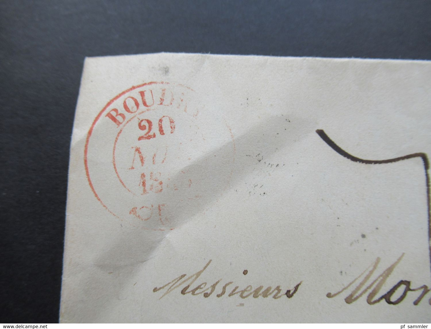 Schweiz 1846 Rote Stempel K2 Boudry Mit Posthorn Und Neuchatel 2 Pontarlier Und Ziffer 2 Auslandsbrief Nach Lyon - 1843-1852 Federale & Kantonnale Postzegels