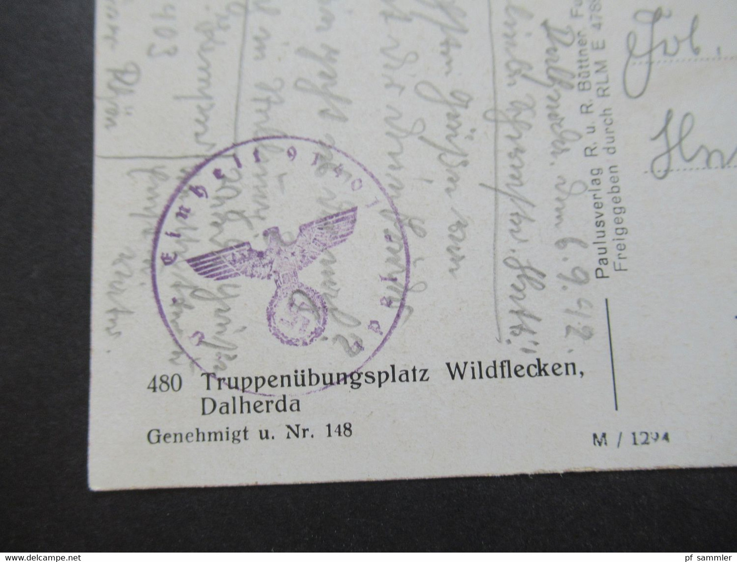 Feldpost 2.WK 1942 PK Truppenübungsplatz Wildflecken Dalherda Stempel Einheit 91401 Tagesstempel Fulda 1 - Manöver