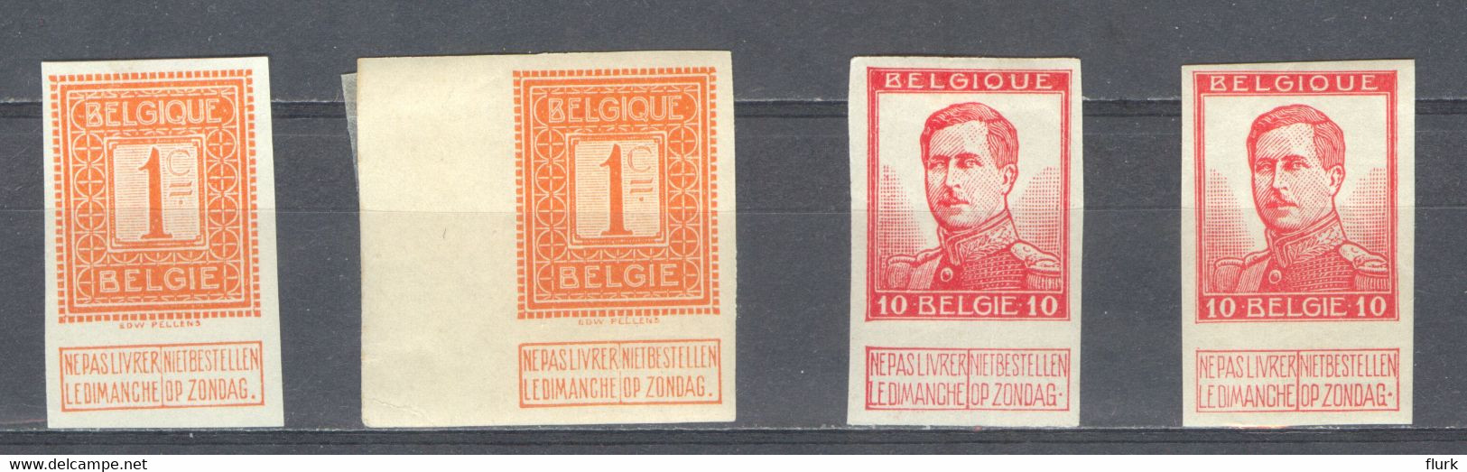 België 2x Nr 108+123 Ongetand 1x XX, 2x X, 1x (X) Perfect - 1911-1930