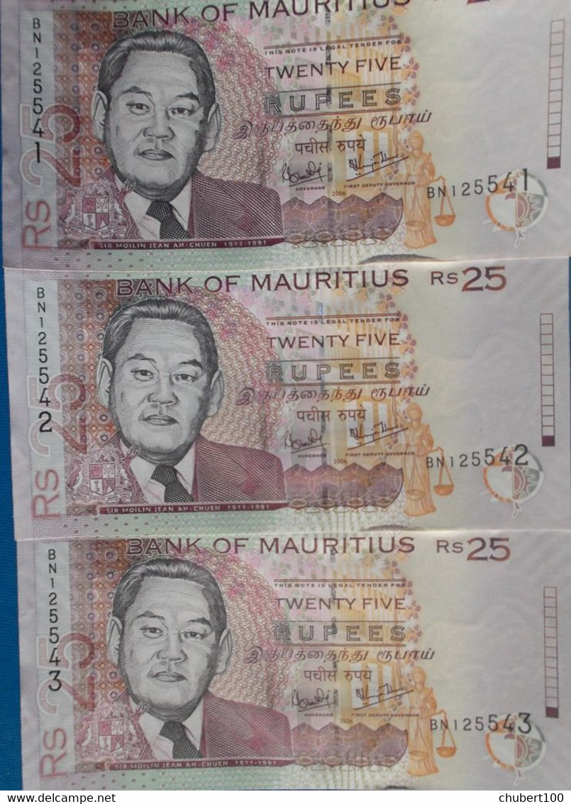MAURITIUS  , P 49a + 49c , 25 Rupees  , 1999 + 2006 , Almost UNC , Presque Neuf , 4 Notes - Mauritius