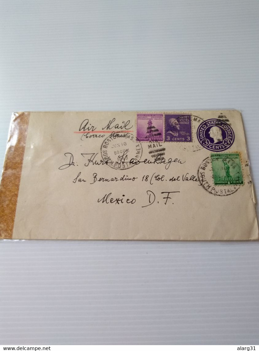 Usa.pstat Cover 3ct 1943 Boston Mass To Mexic Dr. Censored Slogan Rec At Back Reg Post E7 Conmems For Post 1 Or 2 Letter - 1941-60
