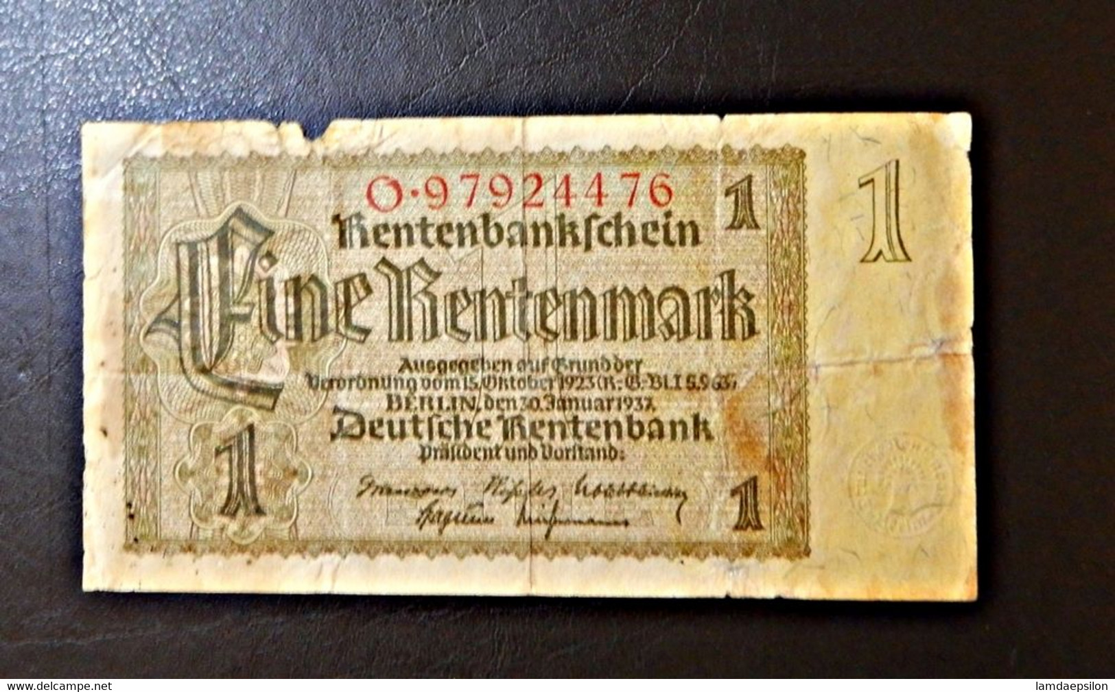 A4 ALLEMAGNE  BILLETS DU MONDE WORLD BANKNOTES  1 RENTENMARK 1937 - 1 Rentenmark