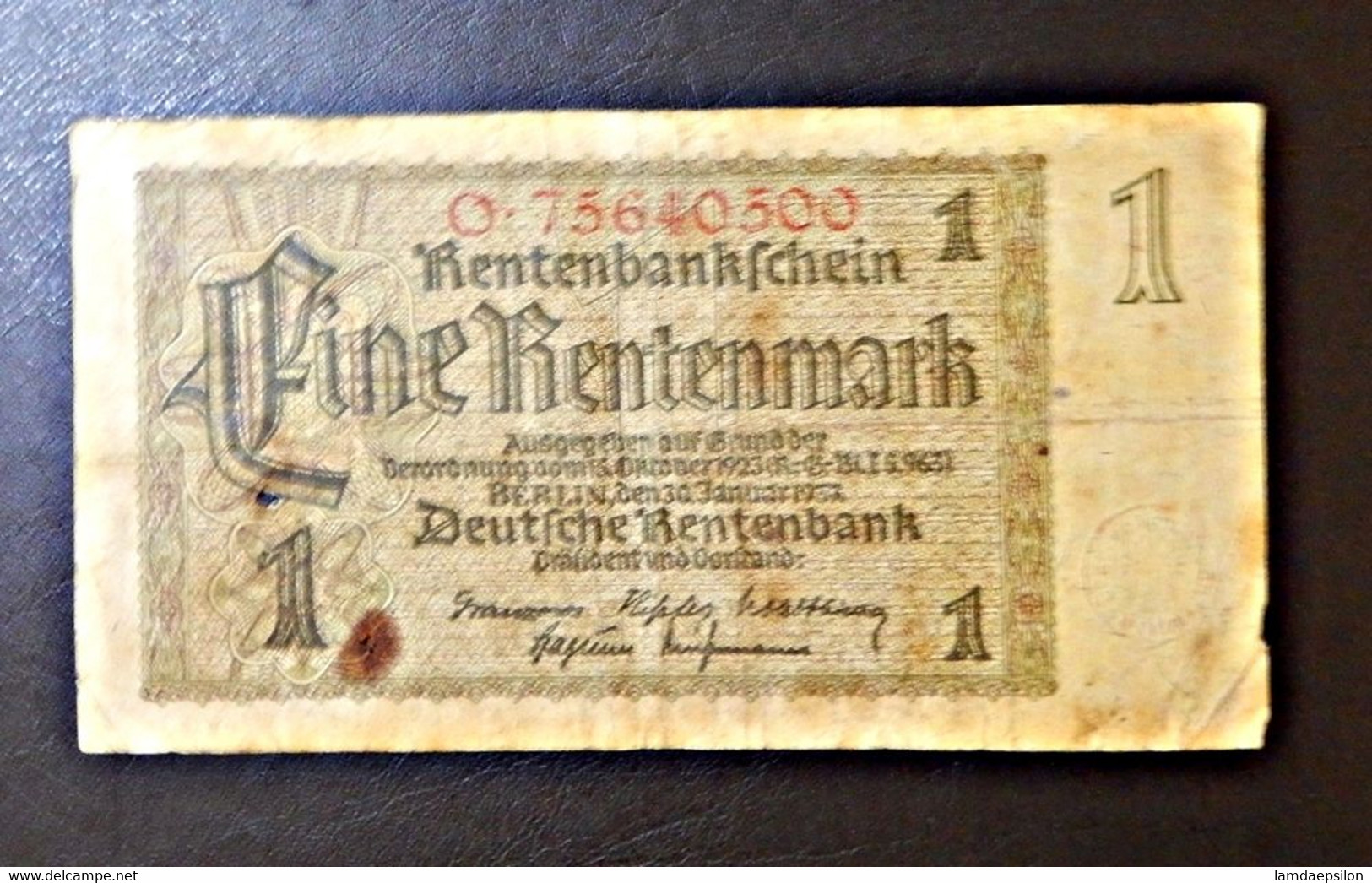 A4 ALLEMAGNE  BILLETS DU MONDE WORLD BANKNOTES  1 RENTENMARK 1937 - 1 Rentenmark