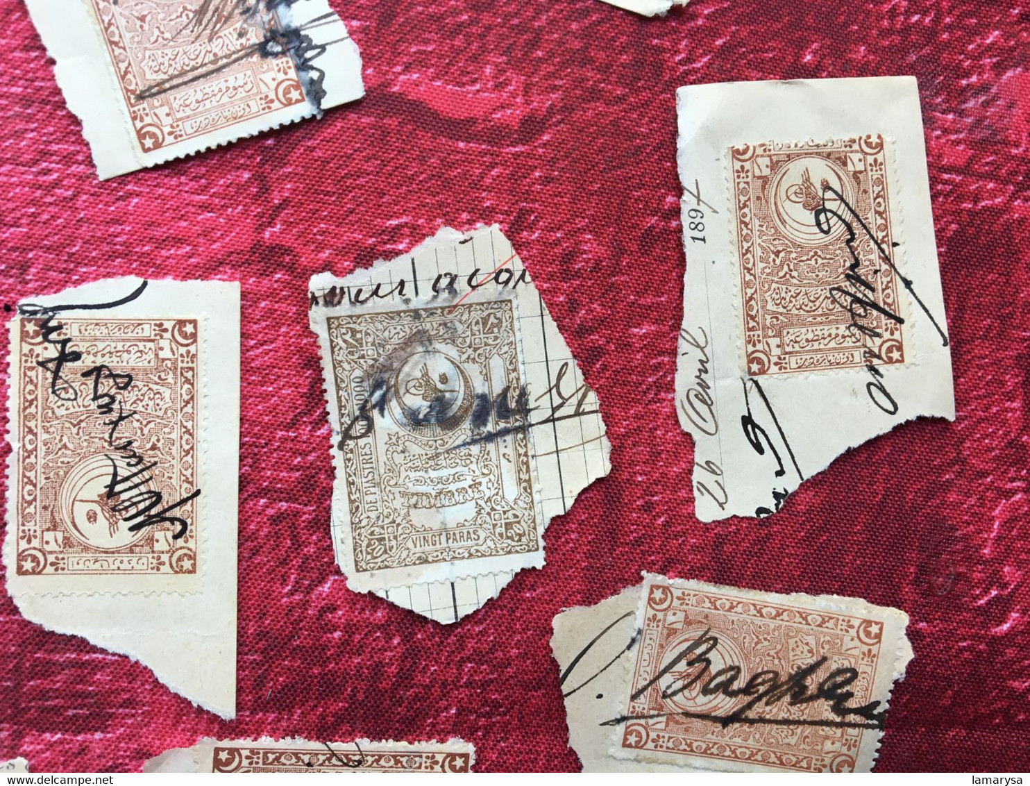 CILICIE(1897)TURQUIE Constantinople(ex-protectorat français)Fiscal Fiscaux Timbre Turc 24 timbres fragment annulés plume