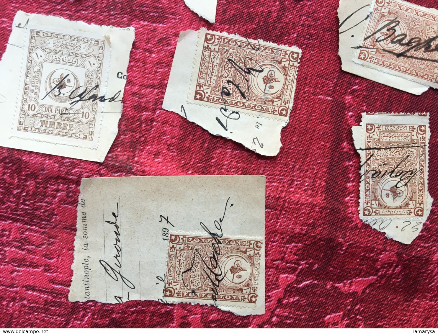 CILICIE(1897)TURQUIE Constantinople(ex-protectorat français)Fiscal Fiscaux Timbre Turc 24 timbres fragment annulés plume