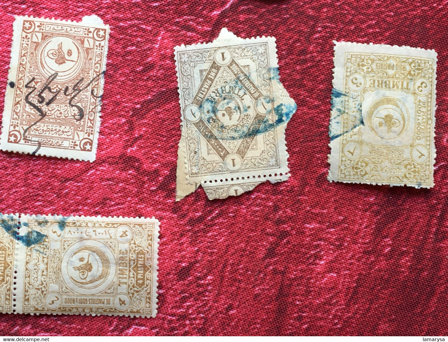 CILICIE(1897)TURQUIE Constantinople(ex-protectorat Français)Fiscal Fiscaux Timbre Turc 14 Timbres Fragment Annulés Plume - Gebruikt