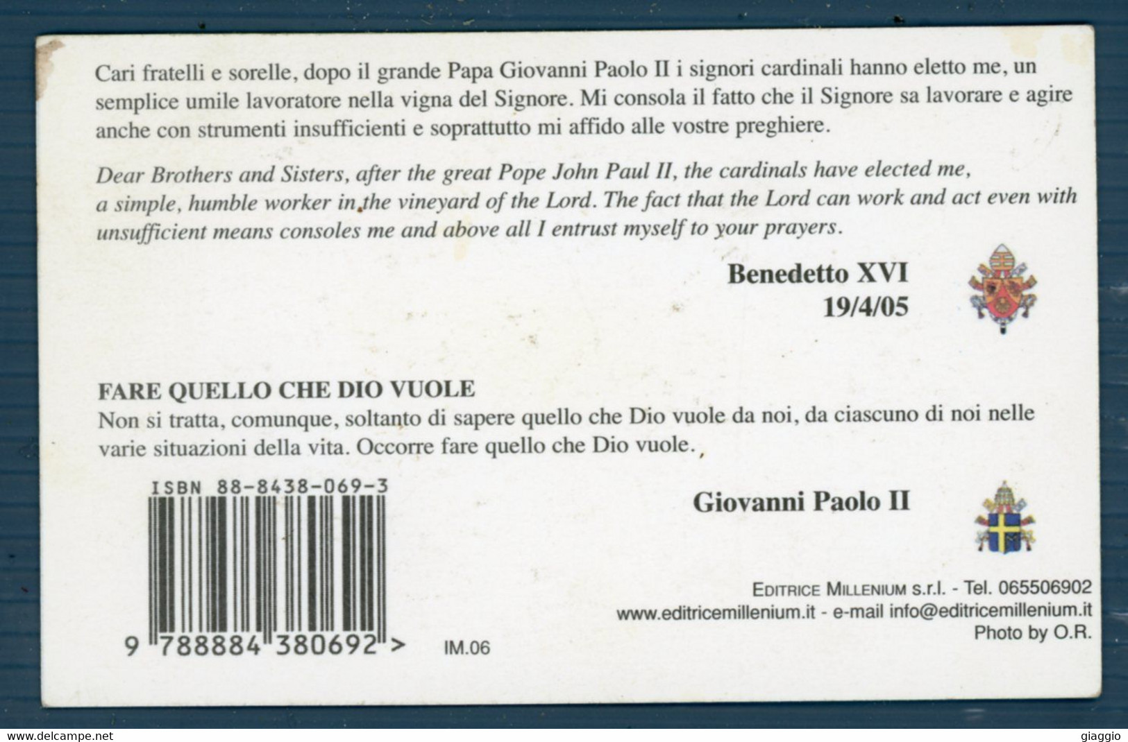 °°° Santino N. 1189 Papa Benedetto Xvi Papa Giovanni Paolo Ii °°° - Religion & Esotericism