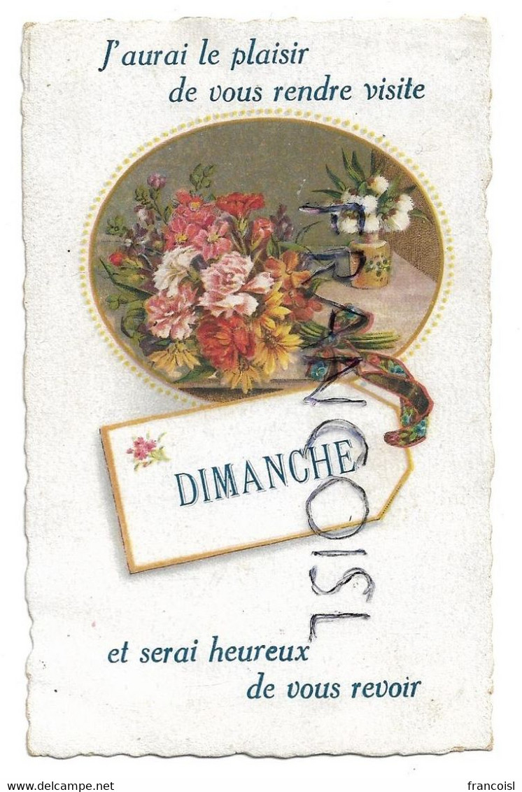 Bouquet De Fleurs En Médaillon:" J'aurai Le Plaisir De Vous Rendre Visite Dimanche Et Serai Heureux De Vous Revoir. " - Receptions