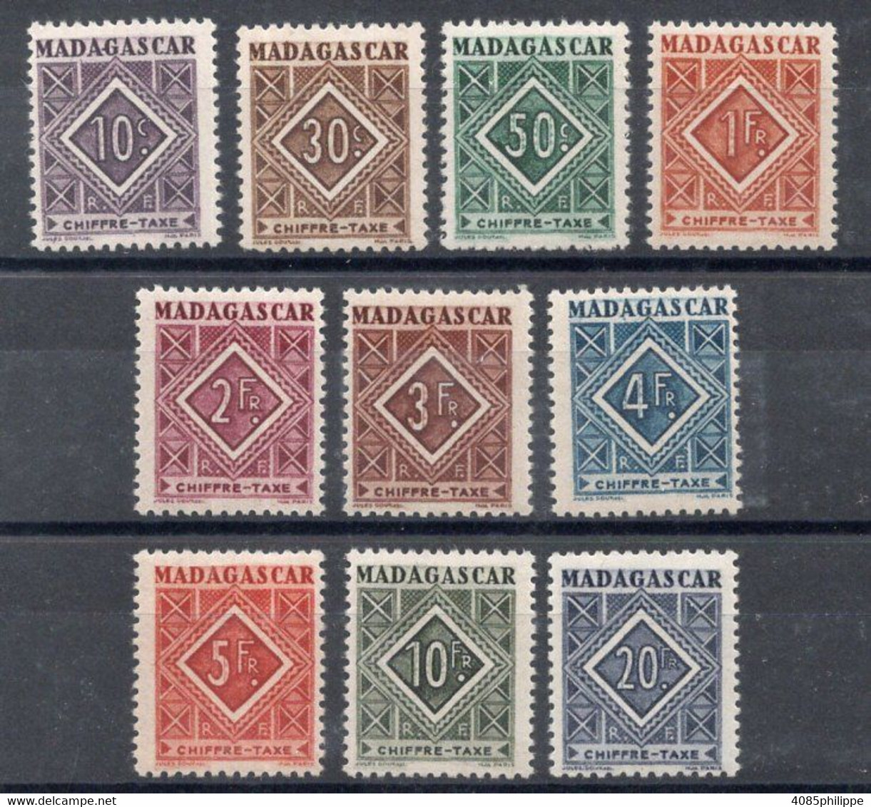 MADAGASCAR Timbres Taxe N°31** à 40** Neufs Sans Charnières  TB Cote 13€00 - Segnatasse