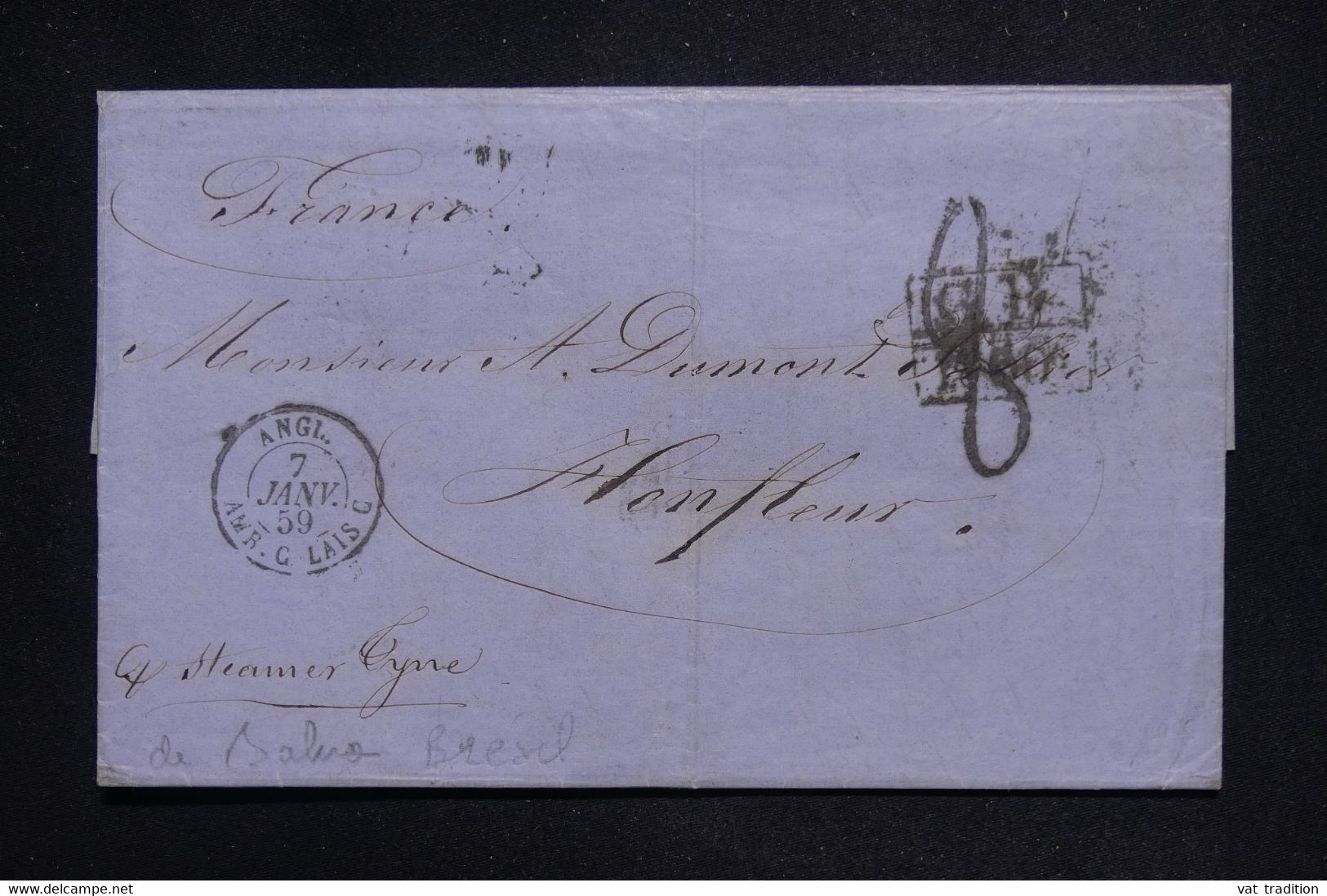 BRÉSIL - Lettre Pour La France En 1859 Par Voie Anglaise - L 126932 - Covers & Documents