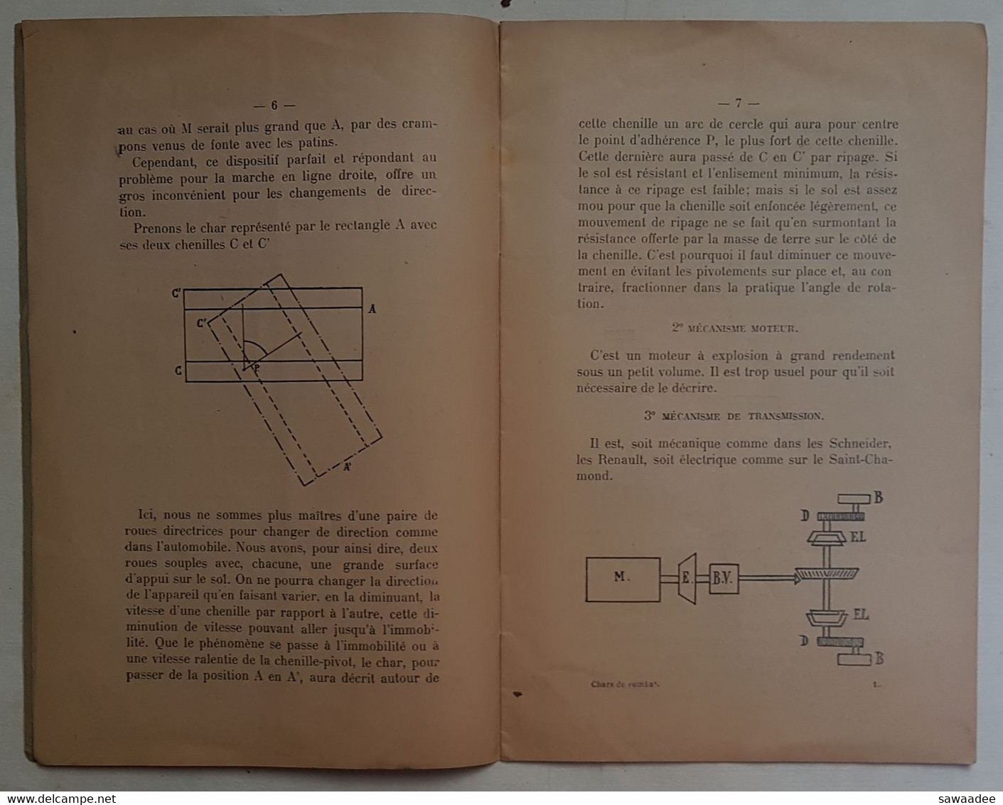 PLAQUETTE - LES CHARS DE COMBAT - ED. CHARLES LAVAUZELLE & CIE - 1921 - INSPECTION PREPARATION MILITAIRE BORDEAUX - Autres & Non Classés