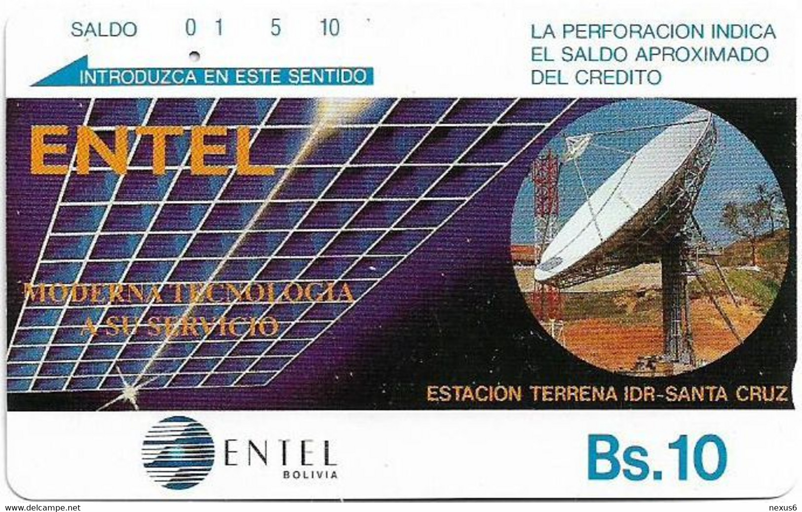 Bolivia - Entel (Tamura) - Estación Terrena, La Paz, 10Bs, 1994, Used - Bolivië