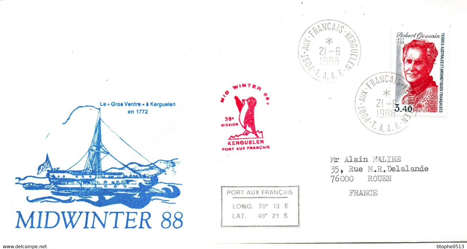 TAAF. Enveloppe Commémorative De 1988. Midwinter à Kerguelen. - Midwinter