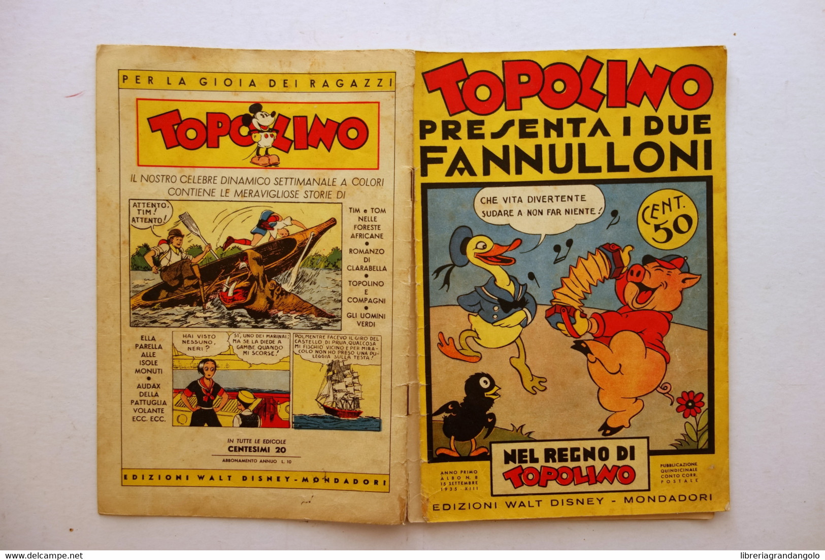 Topolino Presenta I Due Fannulloni Walt Disney Mondadori Albo N. 8 1935 - Andere & Zonder Classificatie