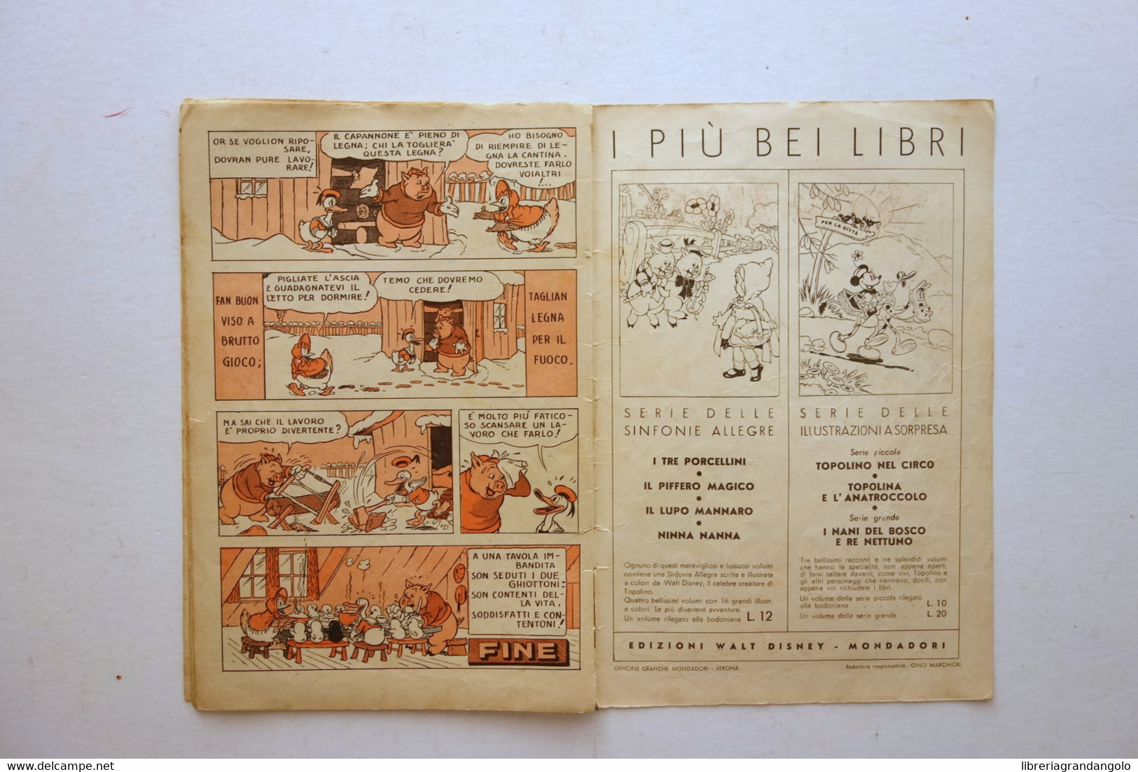 Topolino Presenta I Due Fannulloni Walt Disney Mondadori Albo N. 8 1935 - Sonstige & Ohne Zuordnung