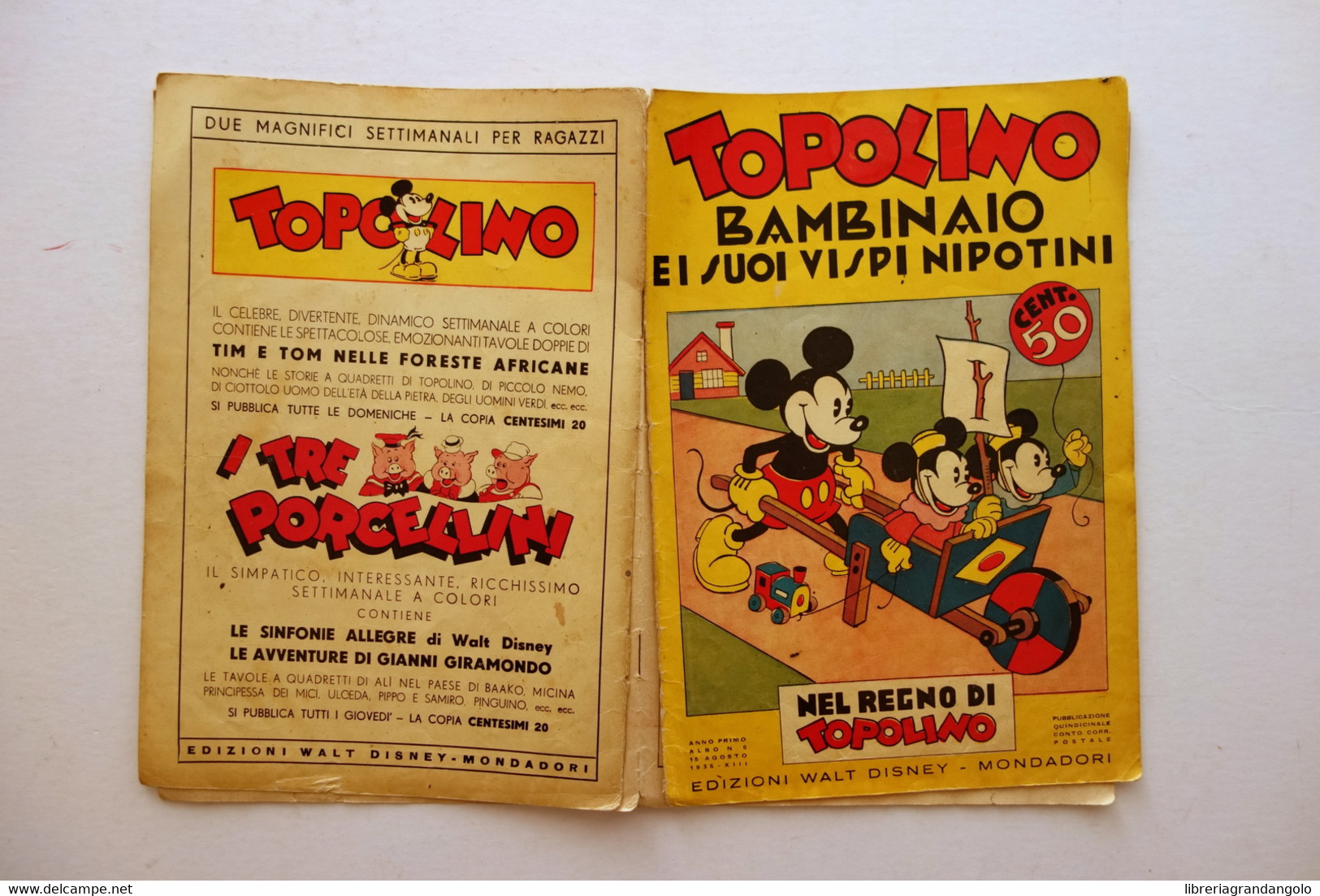 Topolino Bambinaio E I Suoi Vispi Nipotini Walt Disney Mondadori Albo N. 6 1935 - Otros & Sin Clasificación