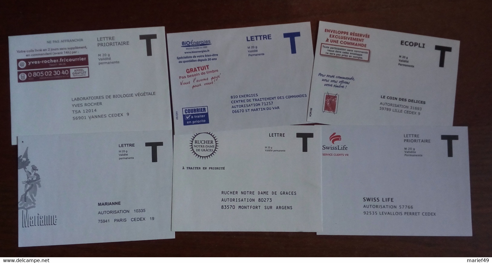 ENTIERS POSTAUX, ENVELOPPES RÉPONSE T, LOT DE 6 TOUTES DIFFÉRENTES - Karten/Antwortumschläge T