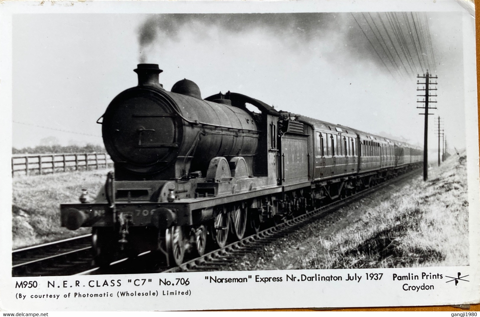 GREAT BRITAIN-RAILWAY “NORSEMAN” EXPRESS JULY -1937, USED DARLINGTON TELEPHONE POLE & ENGINE - Lettres & Documents