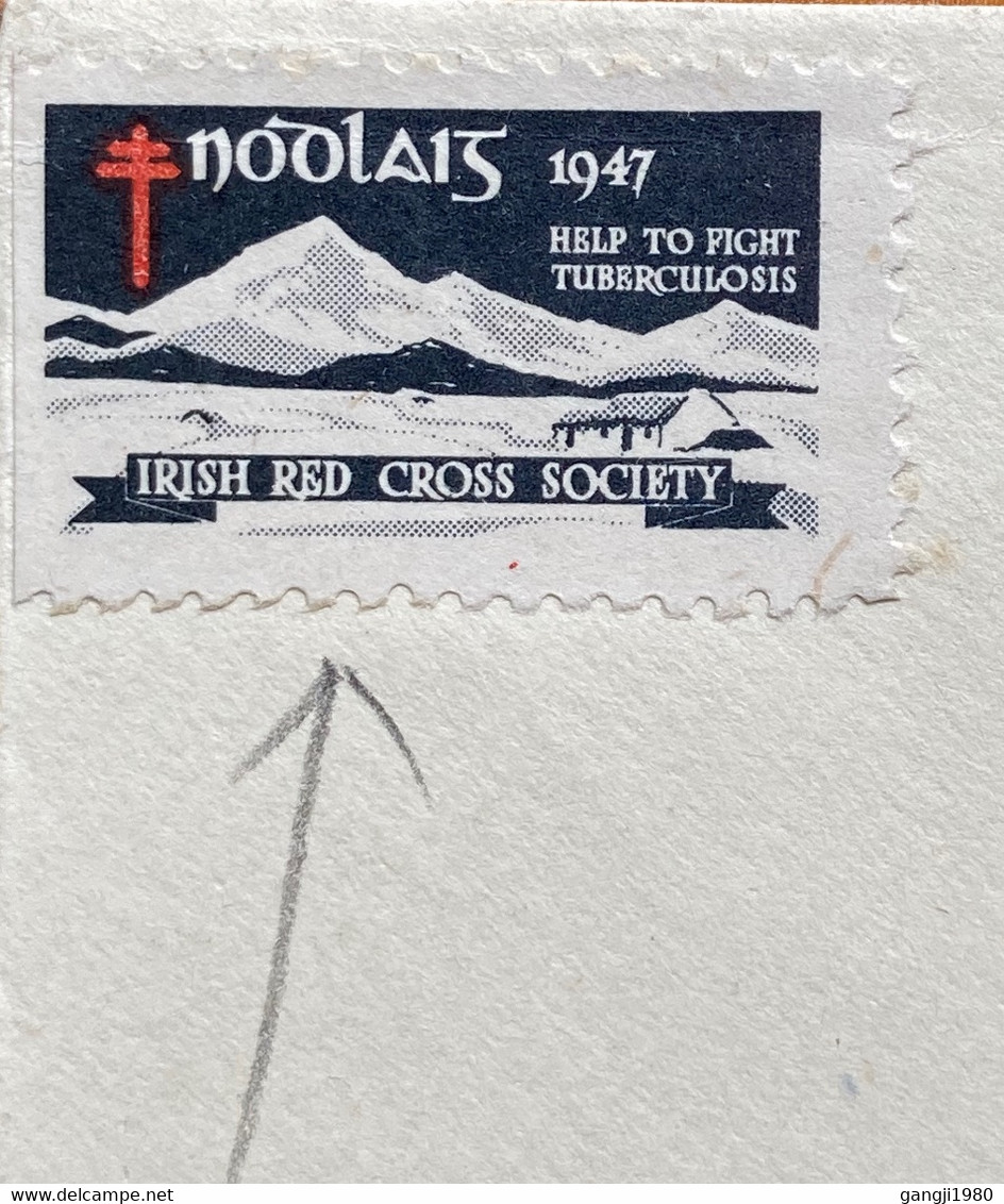 IRELAND 1947, VIGNETTE SEAL, IRISH RED CROSS SOCIETY, FIGHT TB, CARRAIG CITY CANCEL USED COVER TO SCOTLAND. - Storia Postale