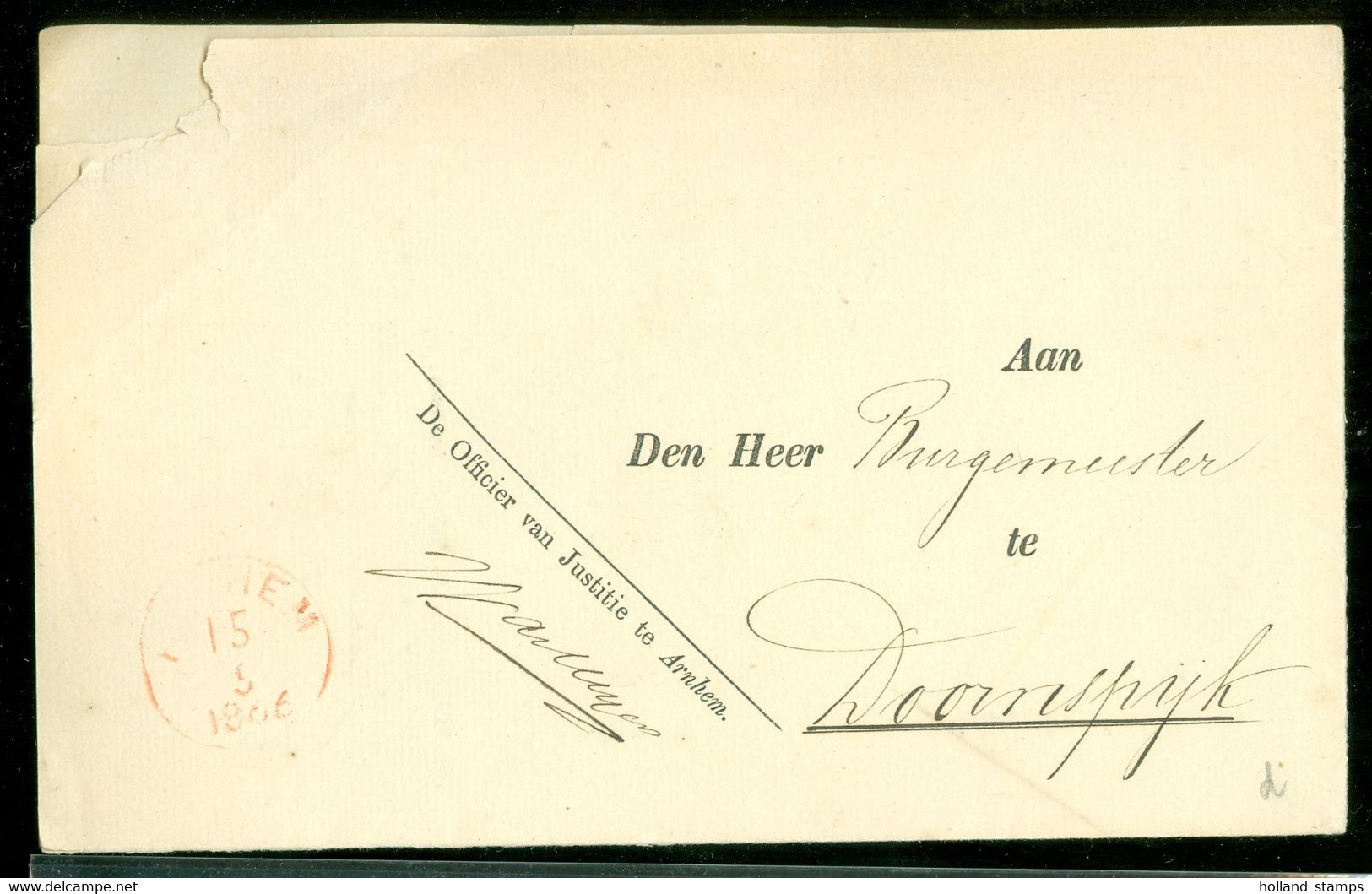 BRIEF Met VONNIS RECHTBANK ARNHEM Uit 1866 Aan De BURGEMEESTER Te DOORNSPIJK (12.158a) - Lettres & Documents