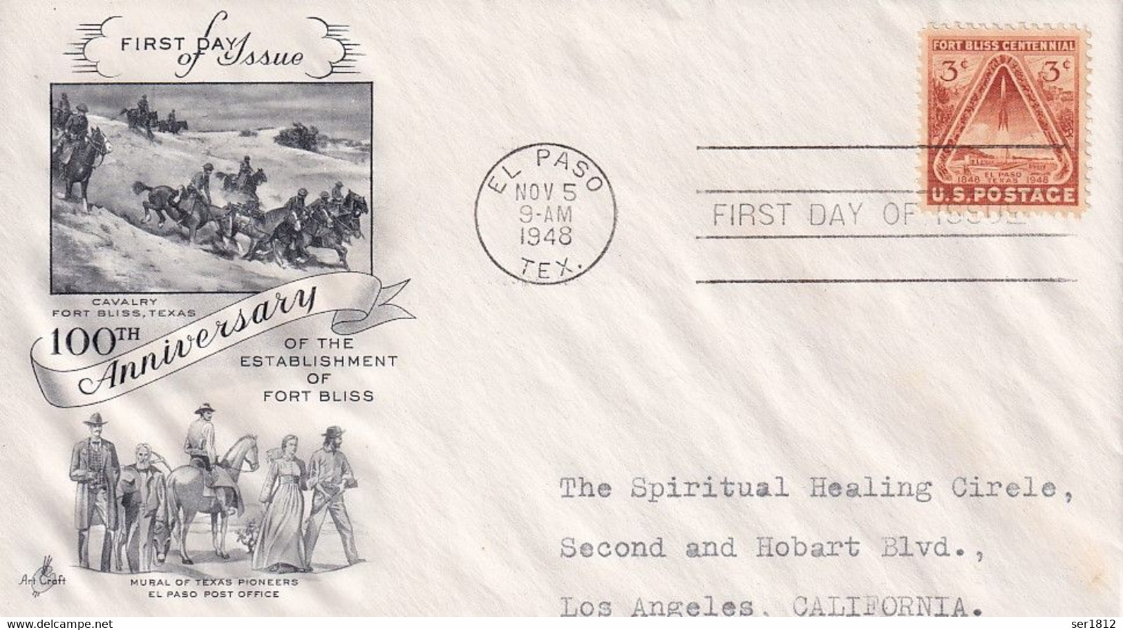 USA 1948  FDC 100th Anniversary Of The Establishment Of Fort Bliss  Stamps Fusée V2 Rocket V2 - North  America