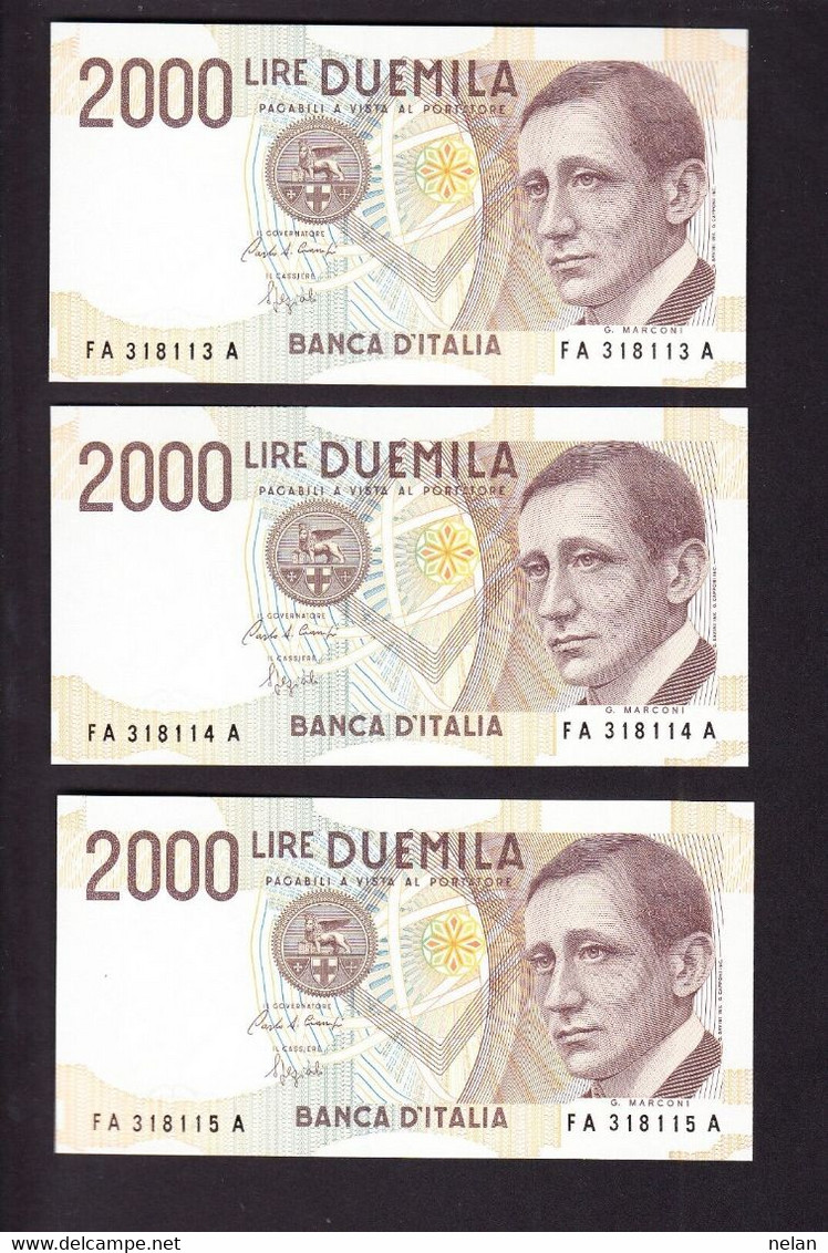 ITALIA 2000 LIRE 1990  P-115a.1 - Unc - 3 CONSECUTIVE  -  Firme: Carlo Azeglio Ciampi = Fortunato Spezial - 2.000 Lire