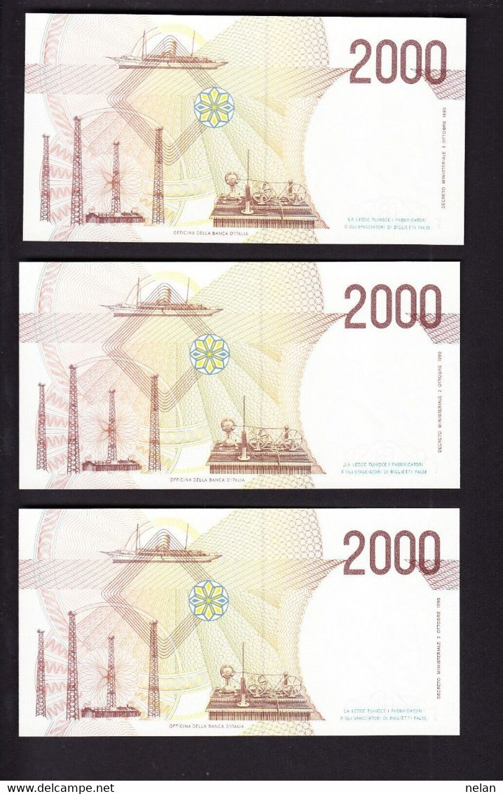 ITALIA 2000 LIRE 1990  P-115a.1 - Unc - 3 CONSECUTIVE  -  Firme: Carlo Azeglio Ciampi = Fortunato Spezial - 2.000 Lire