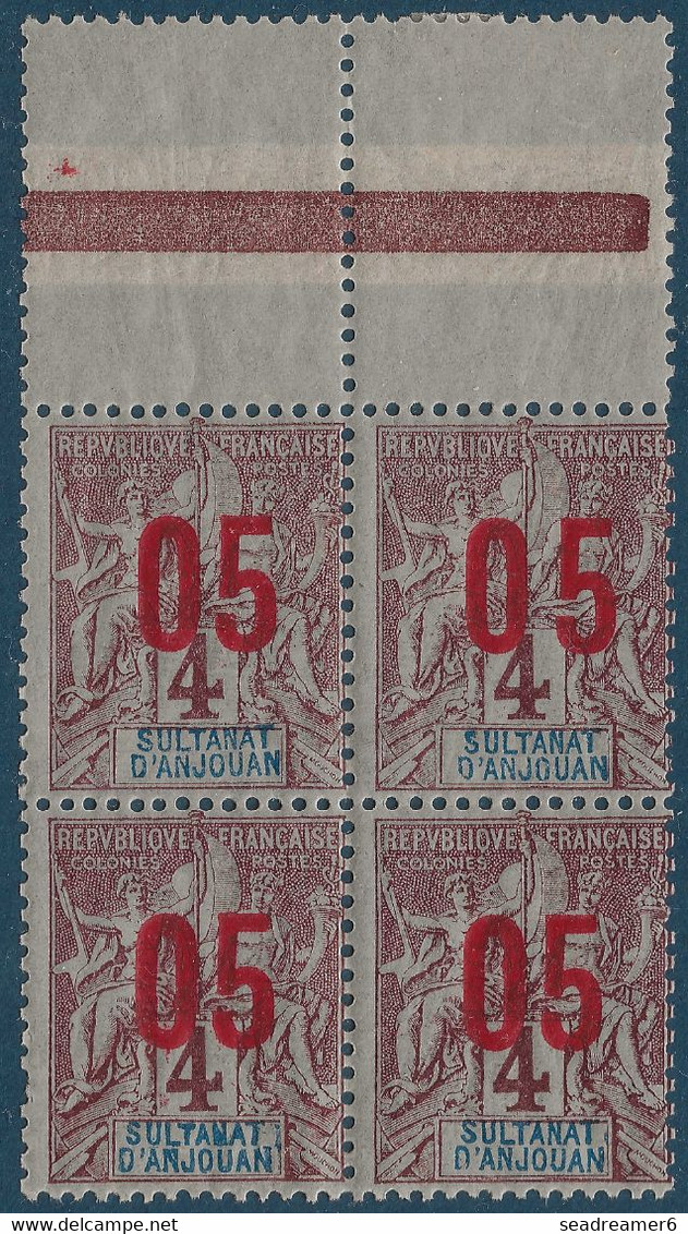 France Colonies Type Groupe Anjouan Bloc De 4 BDfeuille N°26Aa** Variété 0 & 5 Espacés De 2 Mm Signé Calves - Ungebraucht