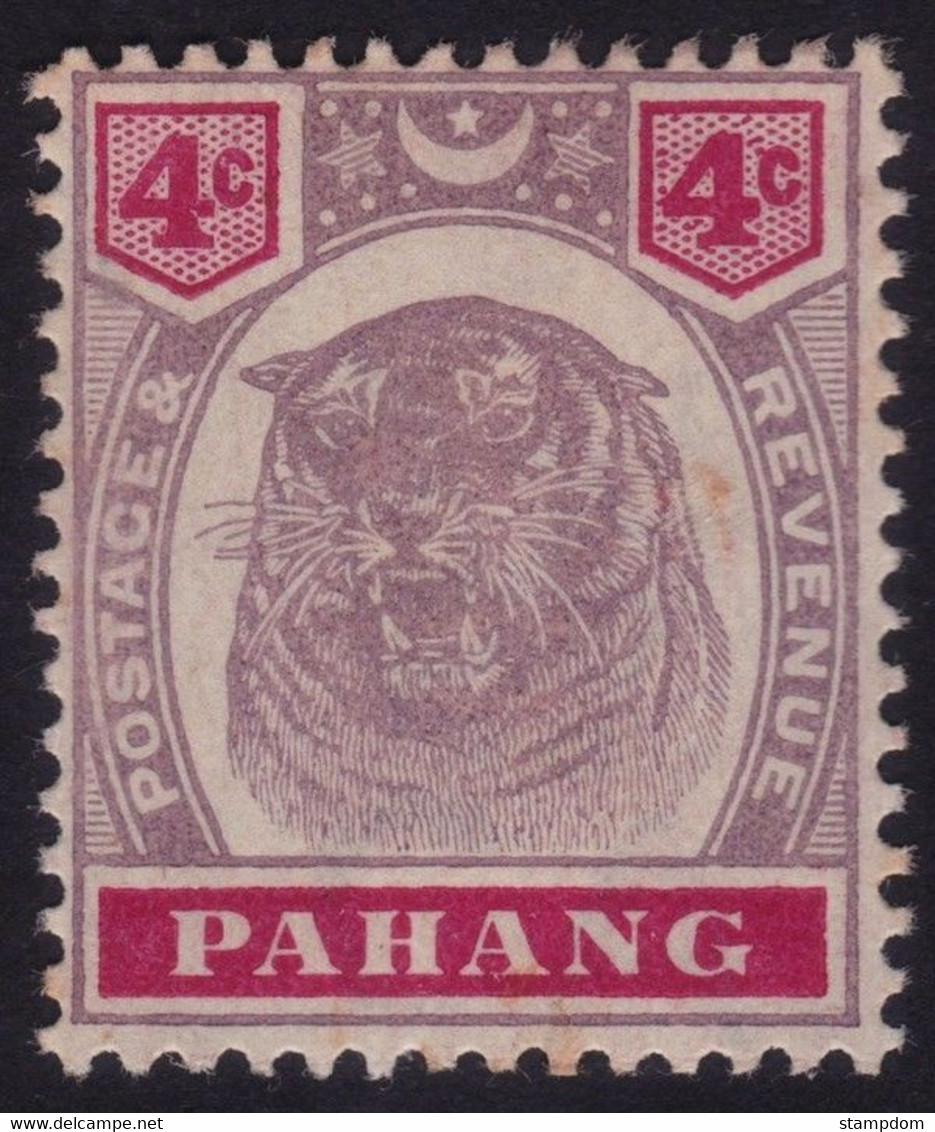 PAHANG 1899 4c Wmk.Crown CA Sc#14A MH-HR @T216 - Pahang