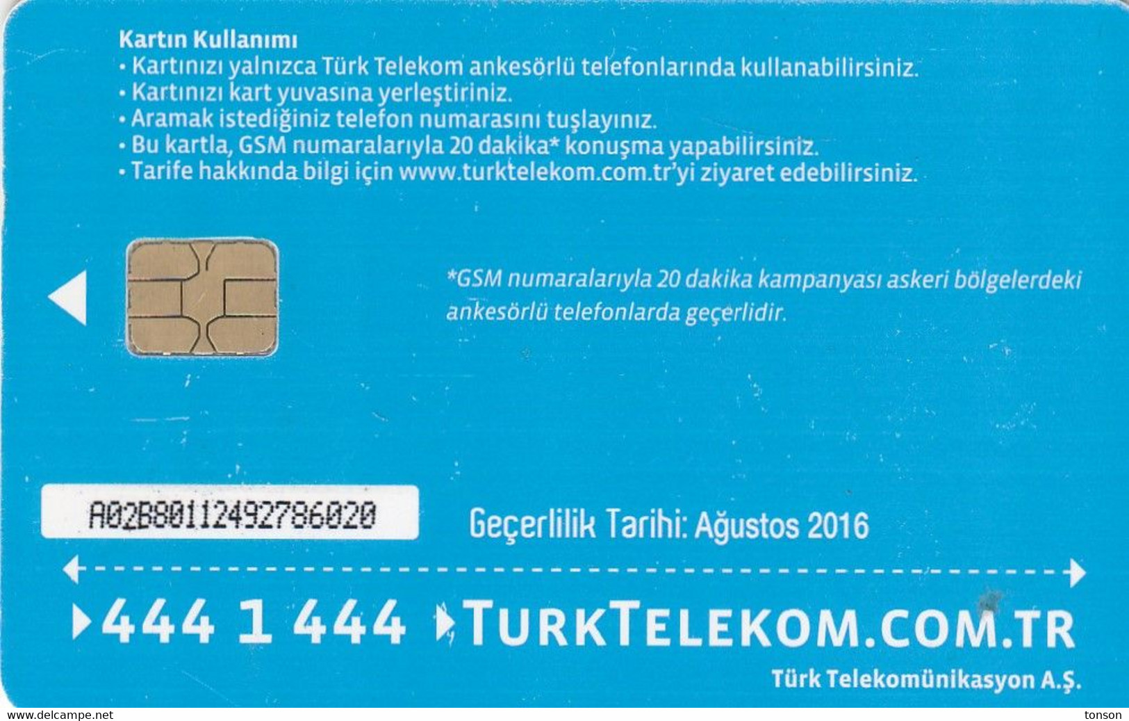 Turkey, TR-C-297D, HAVACIKARTT, 2 Scans.  Chip 8,  Augustos 2016 - Türkei
