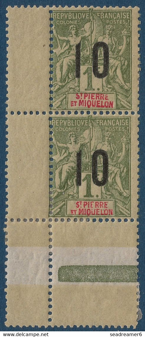 France Colonies Type Groupe St Pierre & Miquelon Paire CDfeuille N°104Aa* Variété 1 & 0 Espacés 2 Mm Signé Calves - Unused Stamps