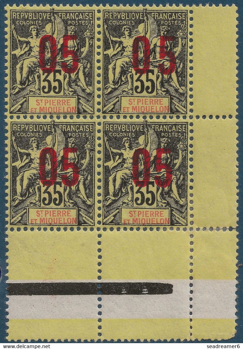 France Colonies Type Groupe St Pierre & Miquelon Bloc 4 CDFeuille N°100Aa**/* Variété 0 & 5 Espacés 2 Mm Signé Calves - Nuevos