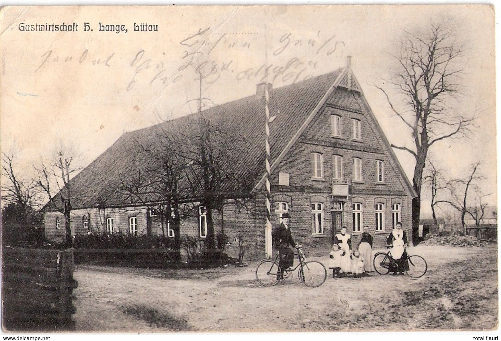 LÜTAU Herzogtum Lauenburg Holstein Gastwirtschaft H Lange Belebt Radfahrer Juli 1910 Gelaufen - Lauenburg