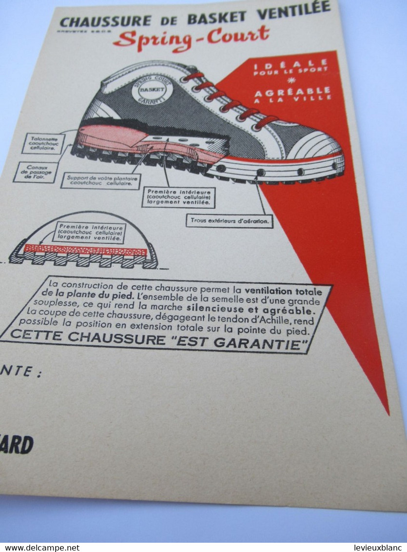 Buvard Publicitaire/Chaussure De Sport/SPRING-COURT/Chaussure De Basket Ventilée / Vers 1950-1960             BUV648 - Kleidung & Textil