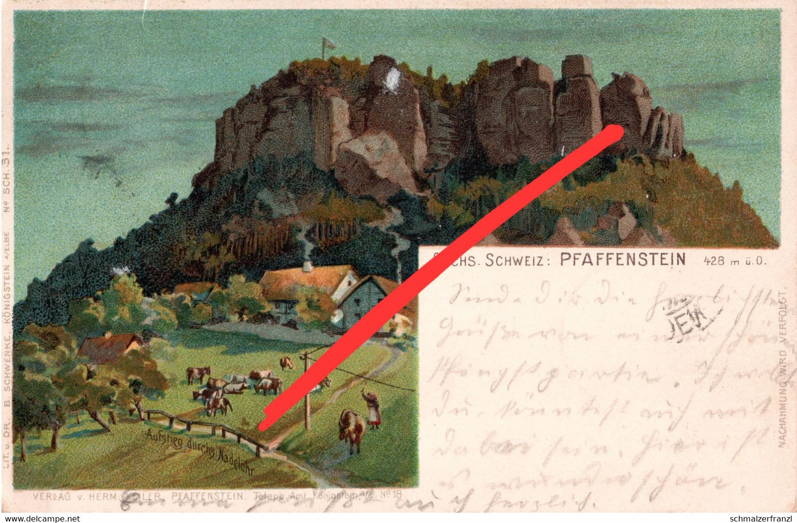 Litho AK Pfaffenstein Nadelöhr A Königstein Pfaffendorf Gohrisch Cunnersdorf Kleinhennersdorf Krippen Sächsische Schweiz - Kleinhennersdorf