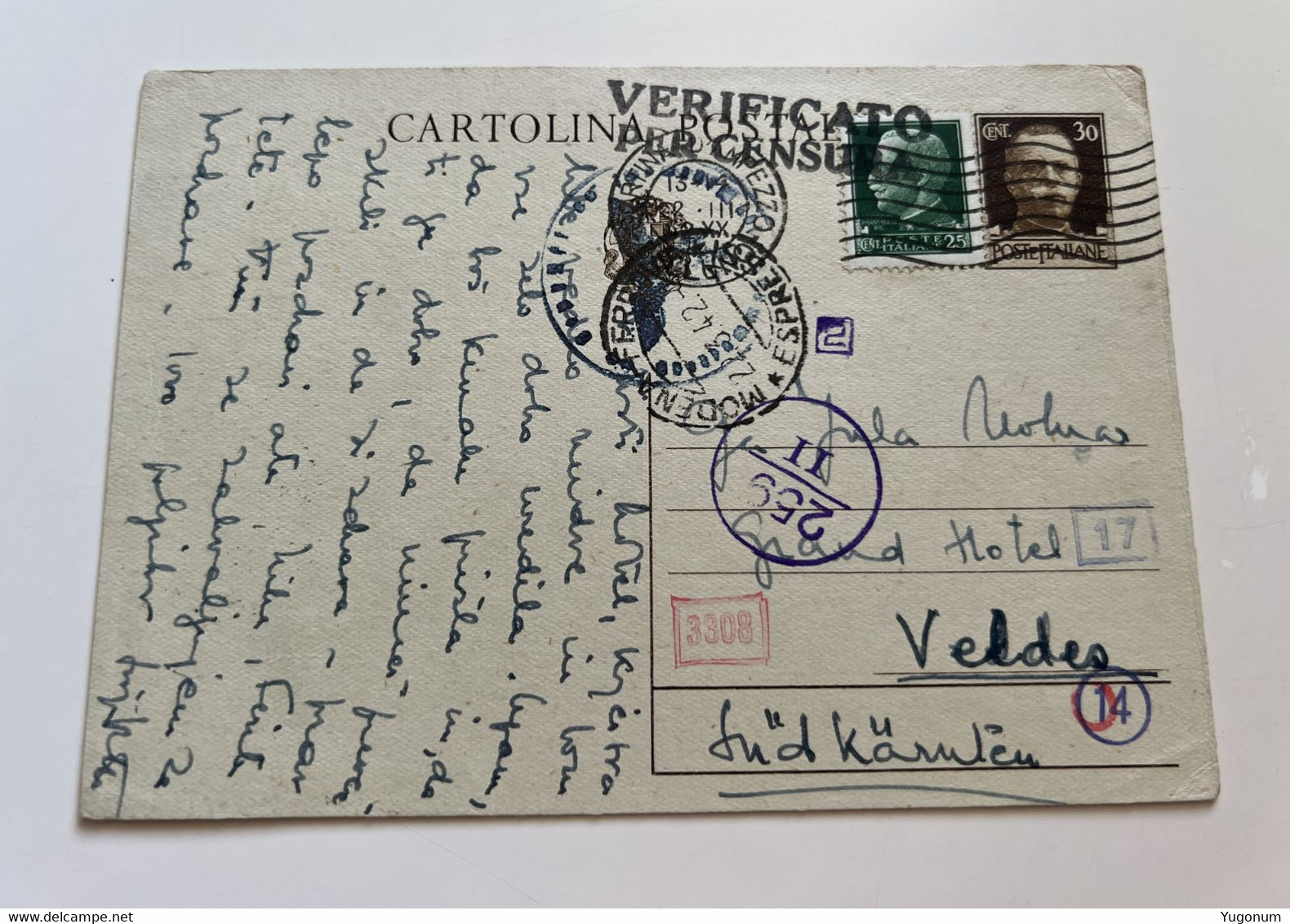 ITALY WW II 1942 Sent From ITALY To Veldes / Bled  Postal Stationery (No 112) - Lubiana
