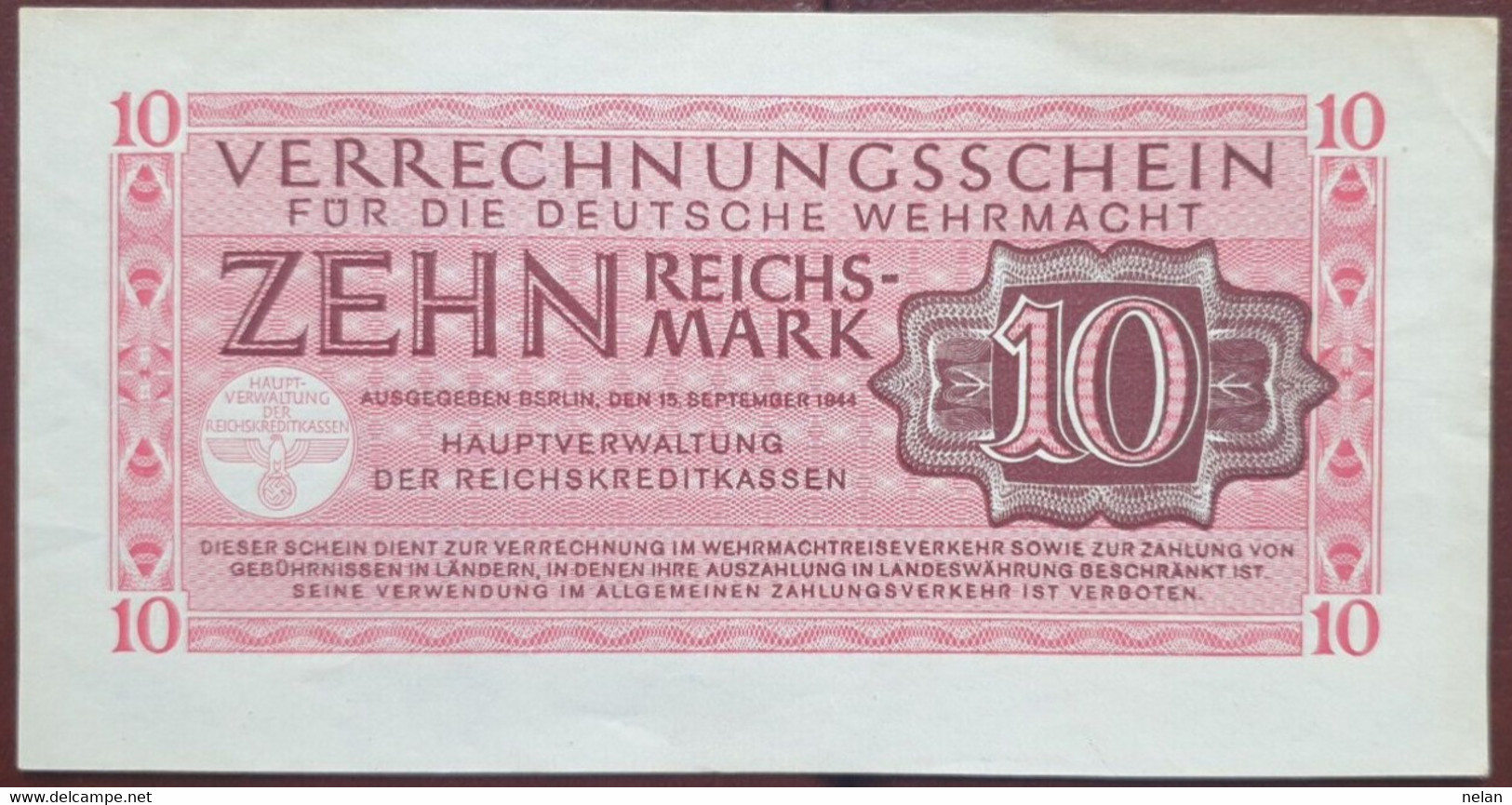 GERMANY- 10 REICHSMARK 1944  P-M40 - Behelfszahlungsmittel - Dt. Wehrmacht