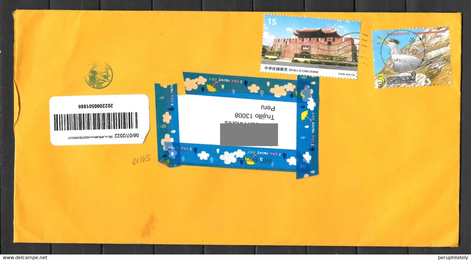 China Cover With Bird Stamp Sent To Peru - Oblitérés