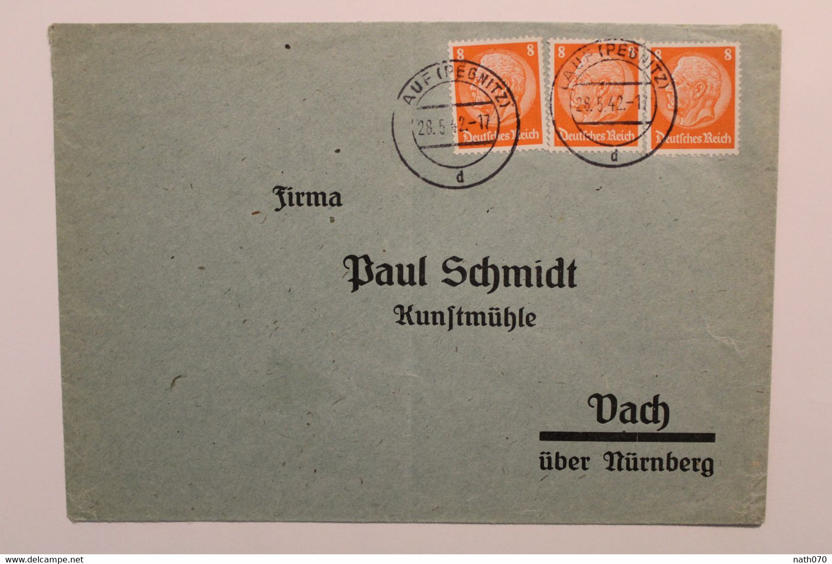 1942 Auf Pegnitz Vach Cover Dt Reich Wk2 - Cartas & Documentos