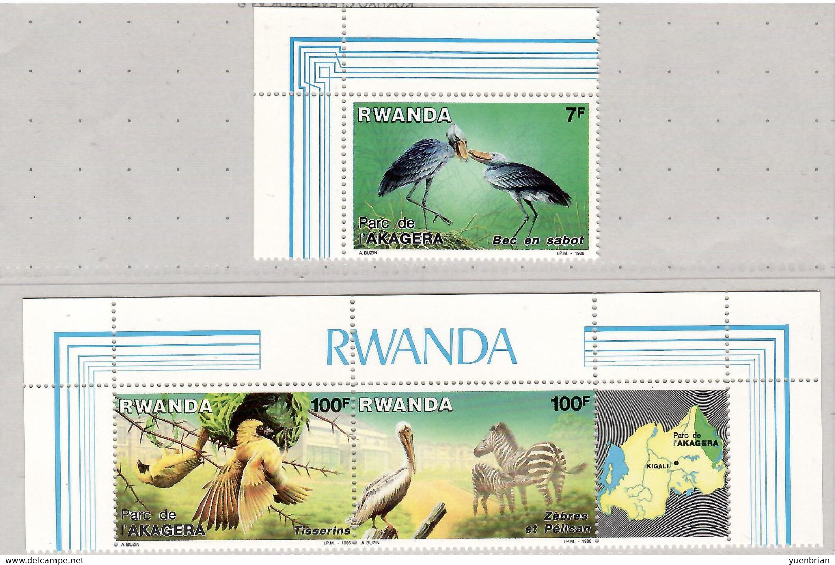 Rwanda 1986, Bird, Birds, 3v, MNH**, Split From Set Of 8v - Pélicans