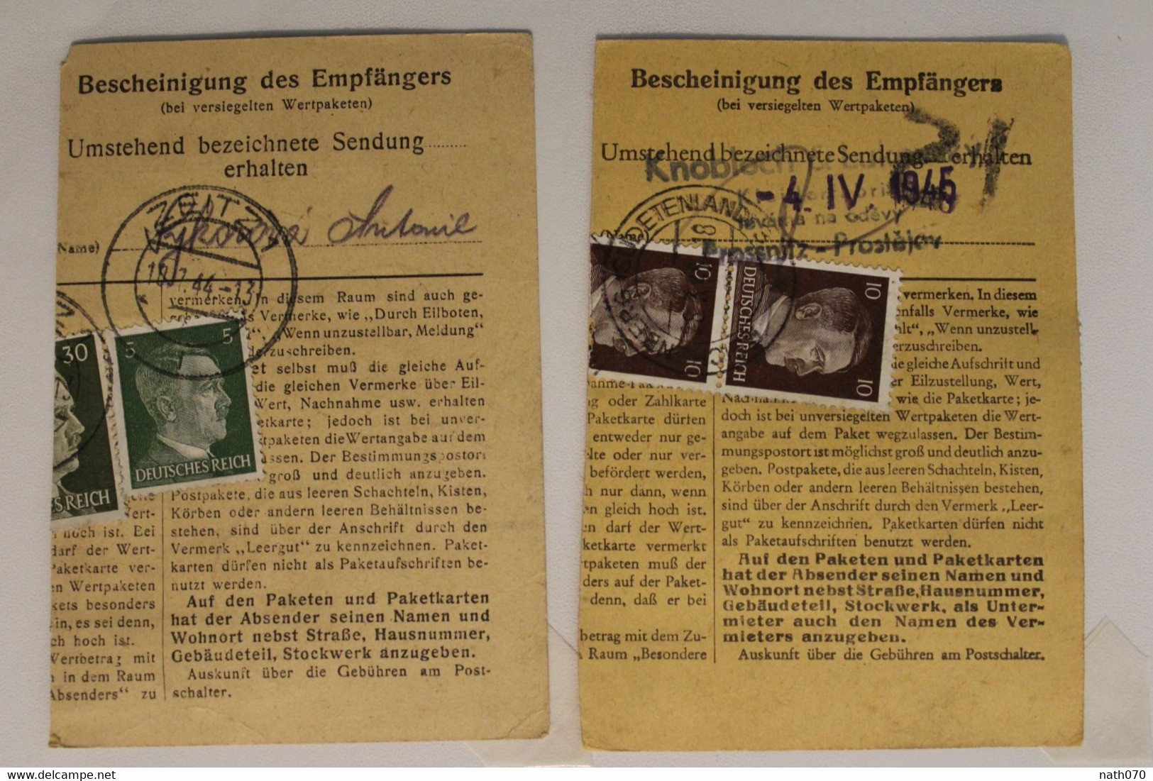 1944 Proßnitz Prossnitz Prostějov Tchéquie Zeitz Sudetenland Ostland Paketkarte Dt Reich WK2 WW2 Paketkarten - Sudetenland