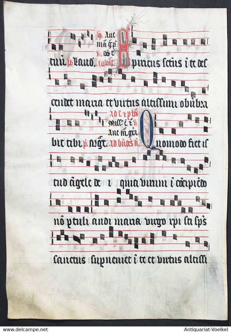 Very Rare Large Elephant Folio Vellum Sheet. Out Of An Antiphonary Manuscript From The 15th Century. / Seltene - Theatre & Scripts