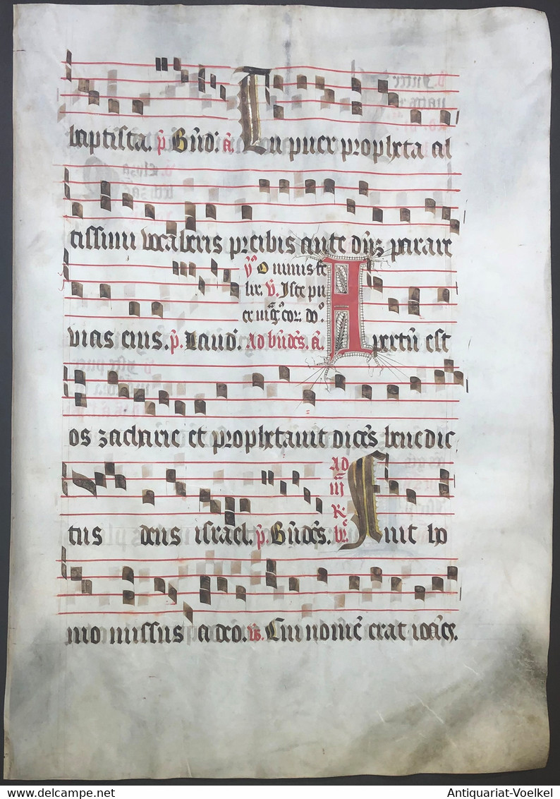 Very Rare Large Elephant Folio Vellum Sheet. Out Of An Antiphonary Manuscript From The 15th Century. / Seltene - Théâtre & Scripts