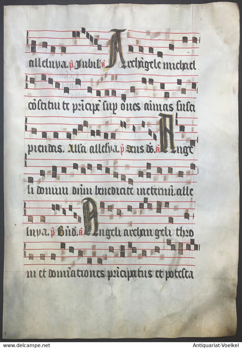 Very Rare Large Elephant Folio Vellum Sheet. Out Of An Antiphonary Manuscript From The 15th Century. / Seltene - Theater & Scripts