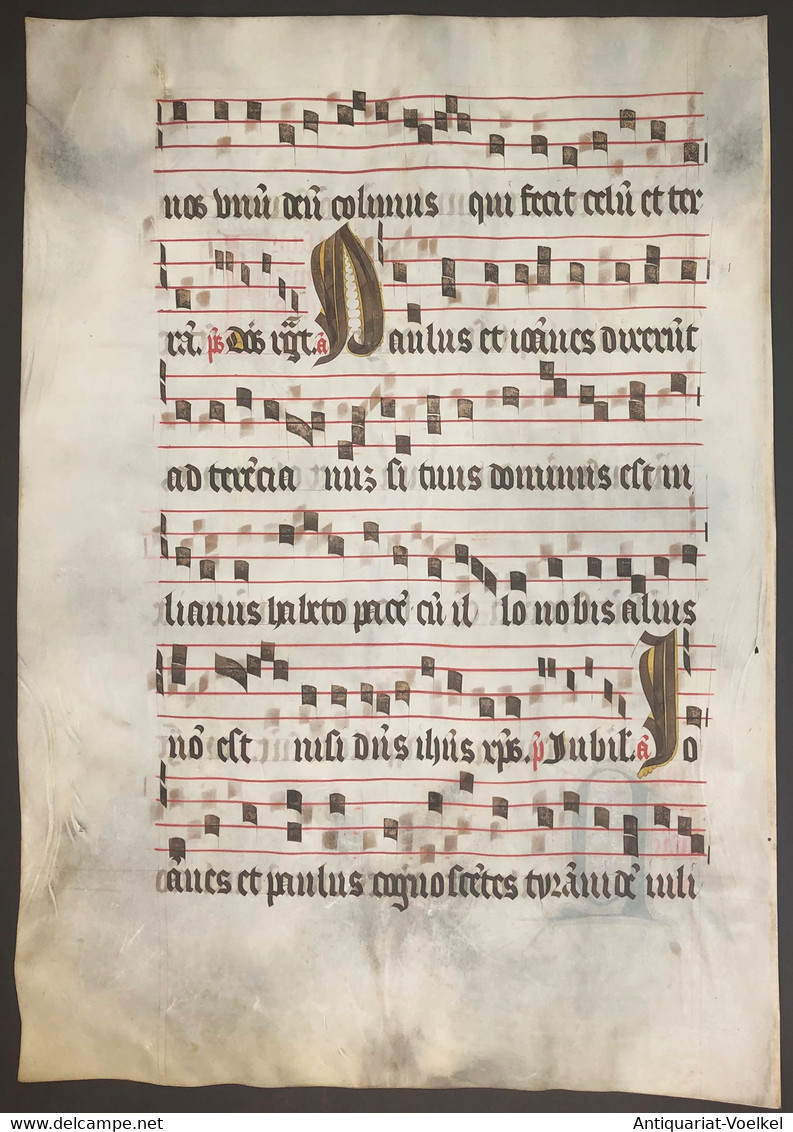 Very Rare Large Elephant Folio Vellum Sheet. Out Of An Antiphonary Manuscript From The 15th Century. / Seltene - Théâtre & Scripts