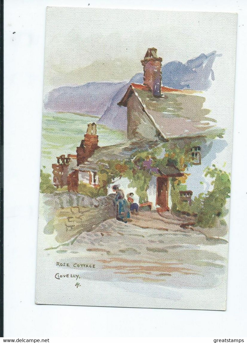 Devon    Postcard  Clovelley Rose Cottage Artist Impression Artist Signed Unused - Clovelly