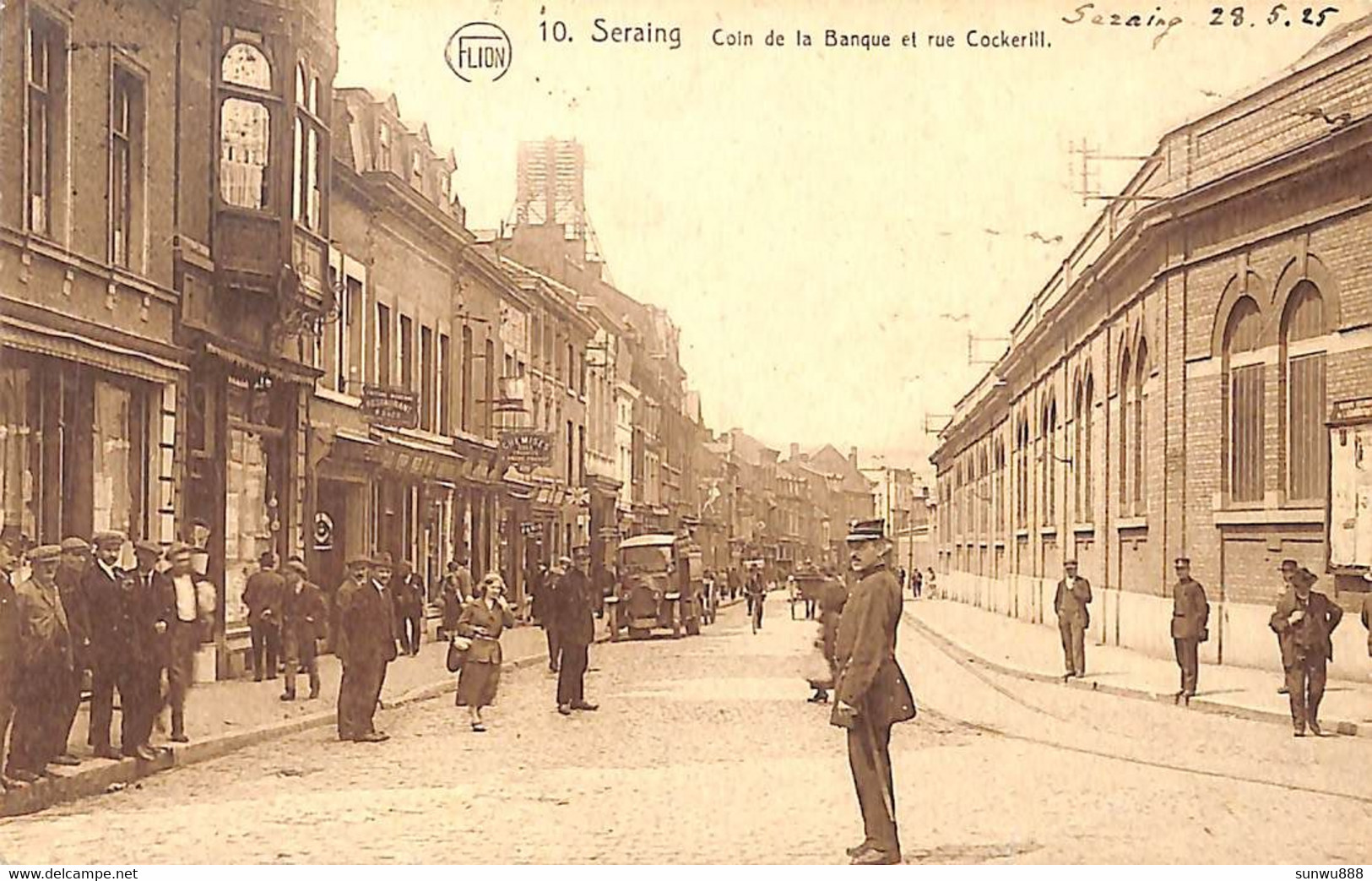 Seraing - Coin De La Banque Et Rue Cockerill (Flion Animée 1925) - Seraing